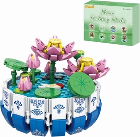 Lotus Flower Building Set Cute Botanical Collection Flower Bonsai Plant Simulation Pot Plant Artificial Particle Construction Building Bricks Toy 6  Pink 404PCS,Compatible Classic Bricks 63003