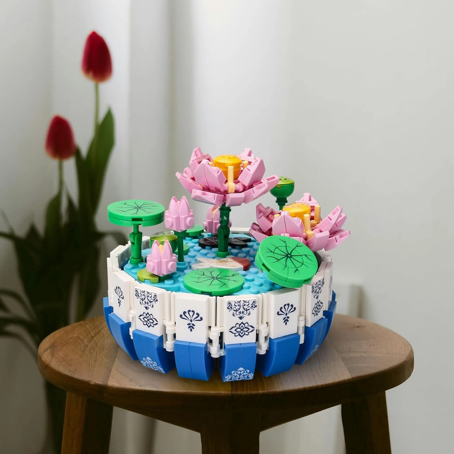 Lotus Flower Building Set Cute Botanical Collection Flower Bonsai Plant Simulation Pot Plant Artificial Particle Construction Building Bricks Toy 6  Pink 404PCS,Compatible Classic Bricks 63003