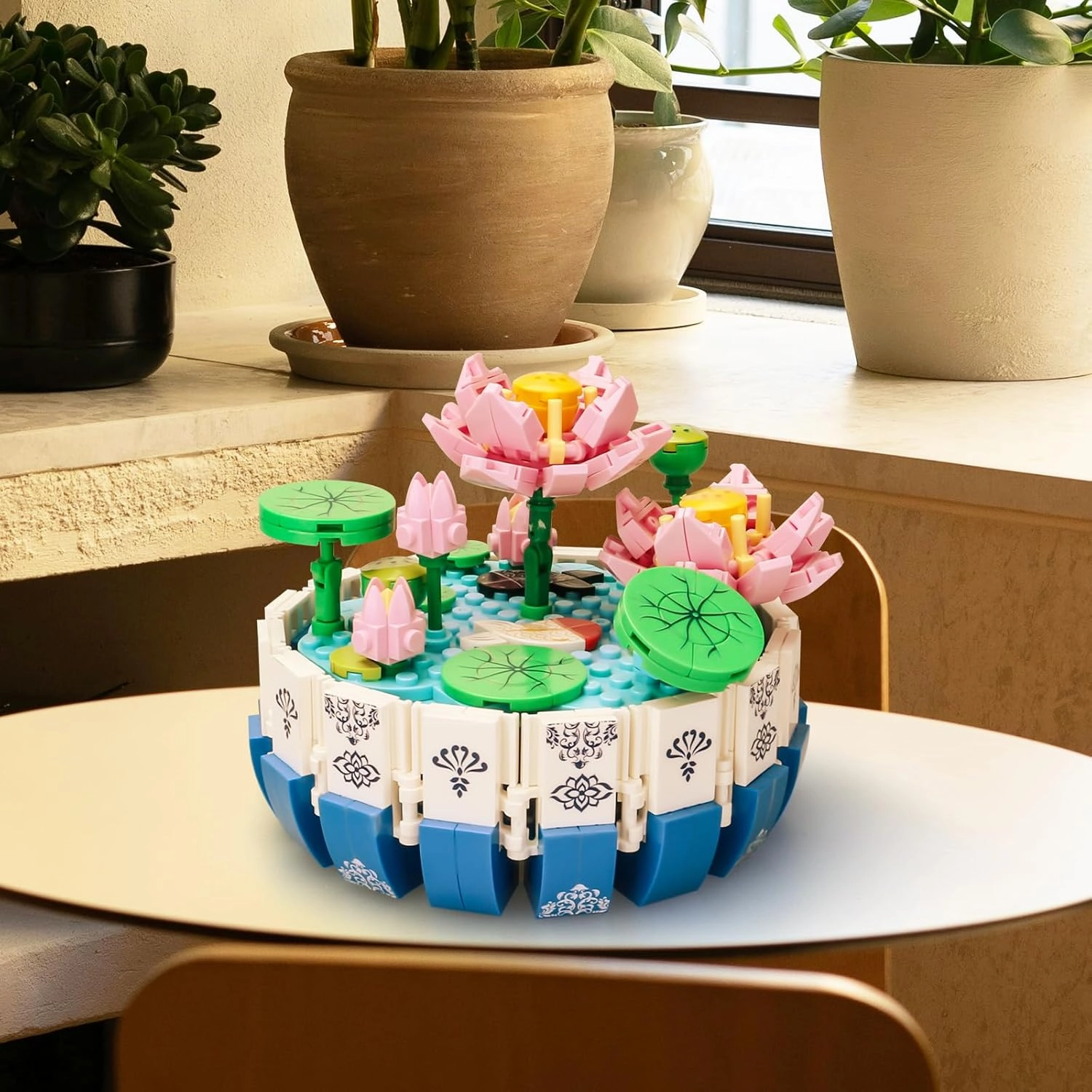 Lotus Flower Building Set Cute Botanical Collection Flower Bonsai Plant Simulation Pot Plant Artificial Particle Construction Building Bricks Toy 6  Pink 404PCS,Compatible Classic Bricks 63003