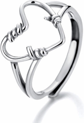 LOVECOM 925 Sterling Silver Love Heart Rings For Women Retro Twisted Finger Stacking Ring Band Open Adjustable Promise Ring Jewelry Birthday Farthers Day Gifts from Daughter son