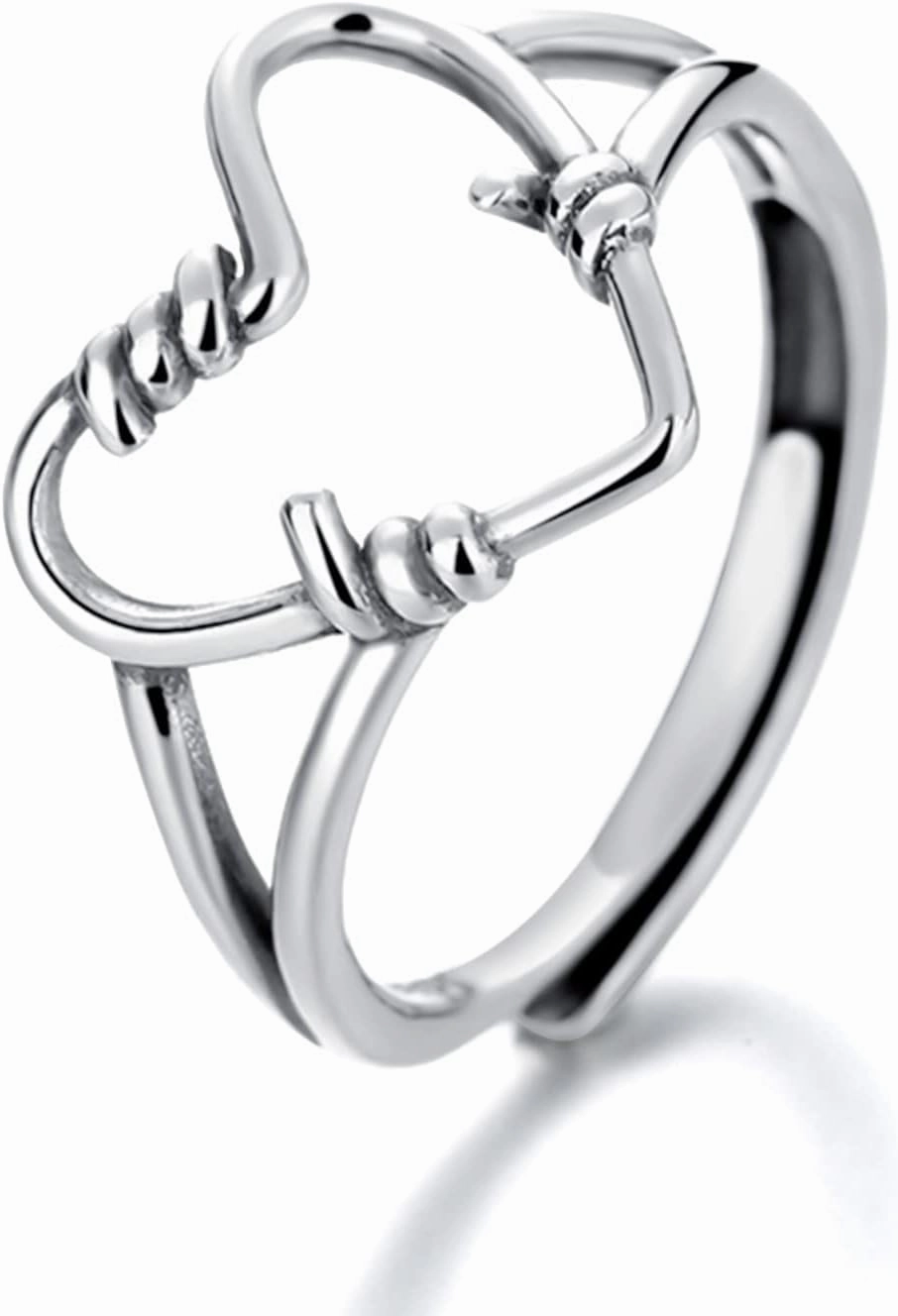 LOVECOM 925 Sterling Silver Love Heart Rings For Women Retro Twisted Finger Stacking Ring Band Open Adjustable Promise Ring Jewelry Birthday Farthers Day Gifts from Daughter son
