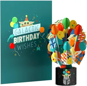 Lovepop Galactic Birthday Wishes Pop-Up Card with Mini Paper Bouquet for Her and Him - 3D Star Wars The Mandalorian Greeting Cards for Boys, Girls, Men, Women - 5" x 7" Card - Blank Notecard & Envelope Included