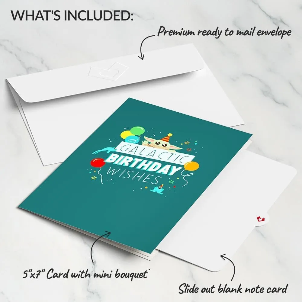 Lovepop Galactic Birthday Wishes Pop-Up Card with Mini Paper Bouquet for Her and Him - 3D Star Wars The Mandalorian Greeting Cards for Boys, Girls, Men, Women - 5" x 7" Card - Blank Notecard & Envelope Included