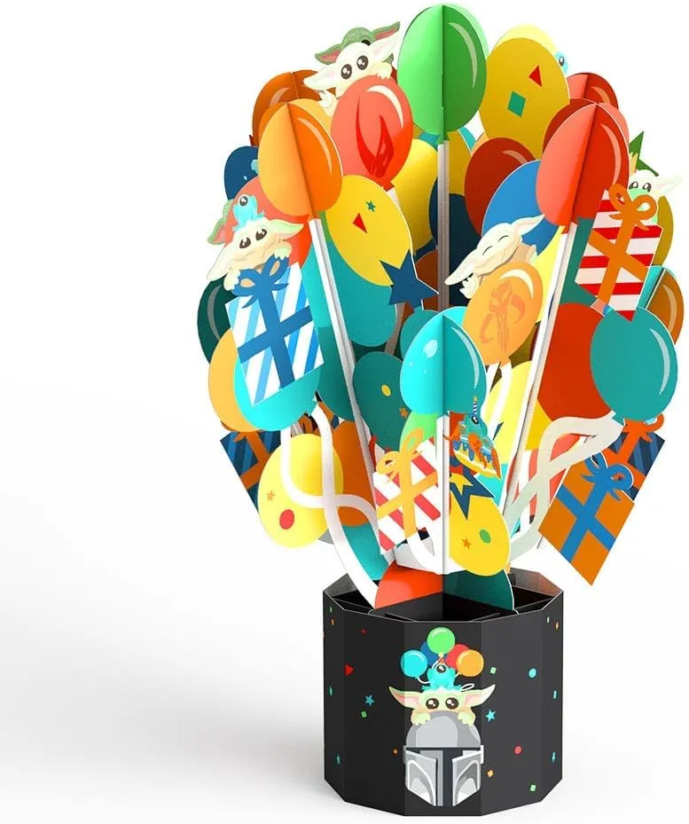 Lovepop Galactic Birthday Wishes Pop-Up Card with Mini Paper Bouquet for Her and Him - 3D Star Wars The Mandalorian Greeting Cards for Boys, Girls, Men, Women - 5" x 7" Card - Blank Notecard & Envelope Included