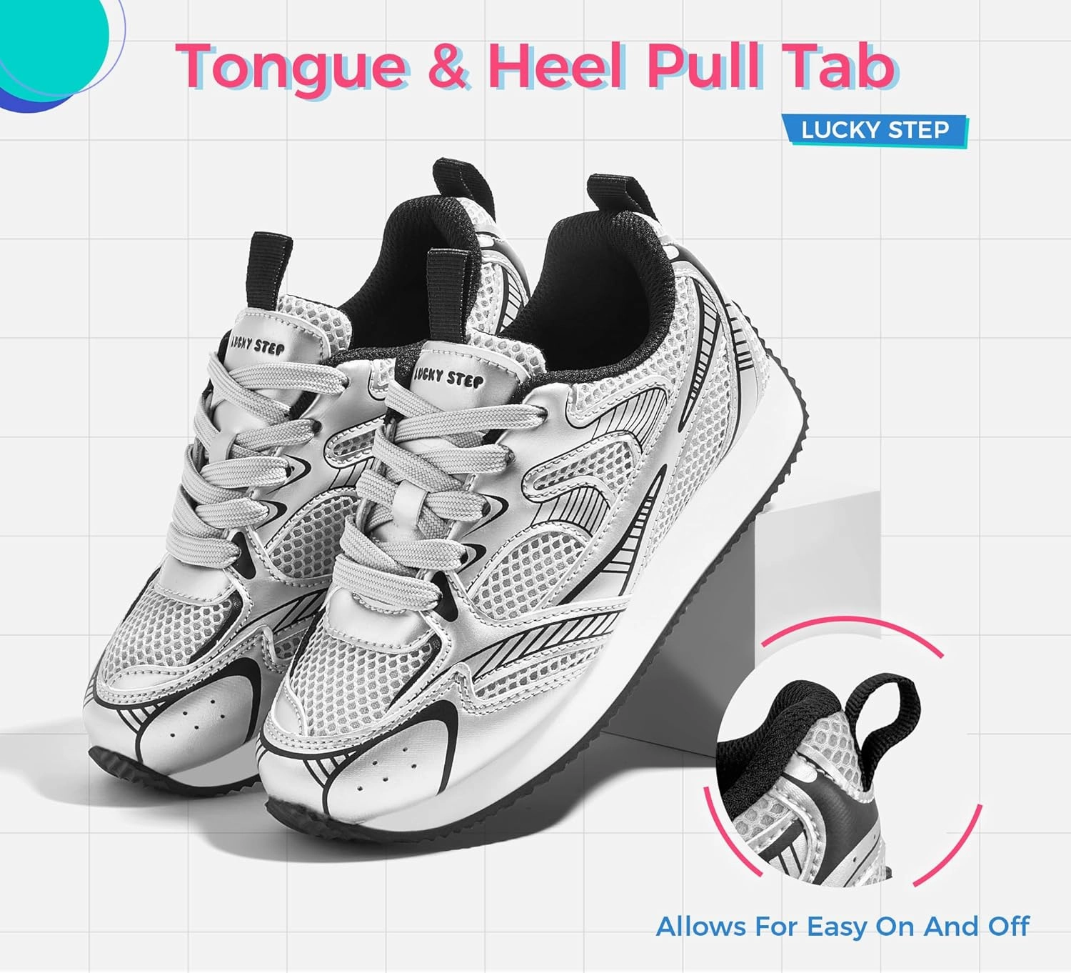 LUCKY STEP Kids Reteo Fashion Sneakers Girls Boys Breathable Mesh Tennis Casual Walking Shoes for Big&Little Kid and Toddler Athletic Trainers