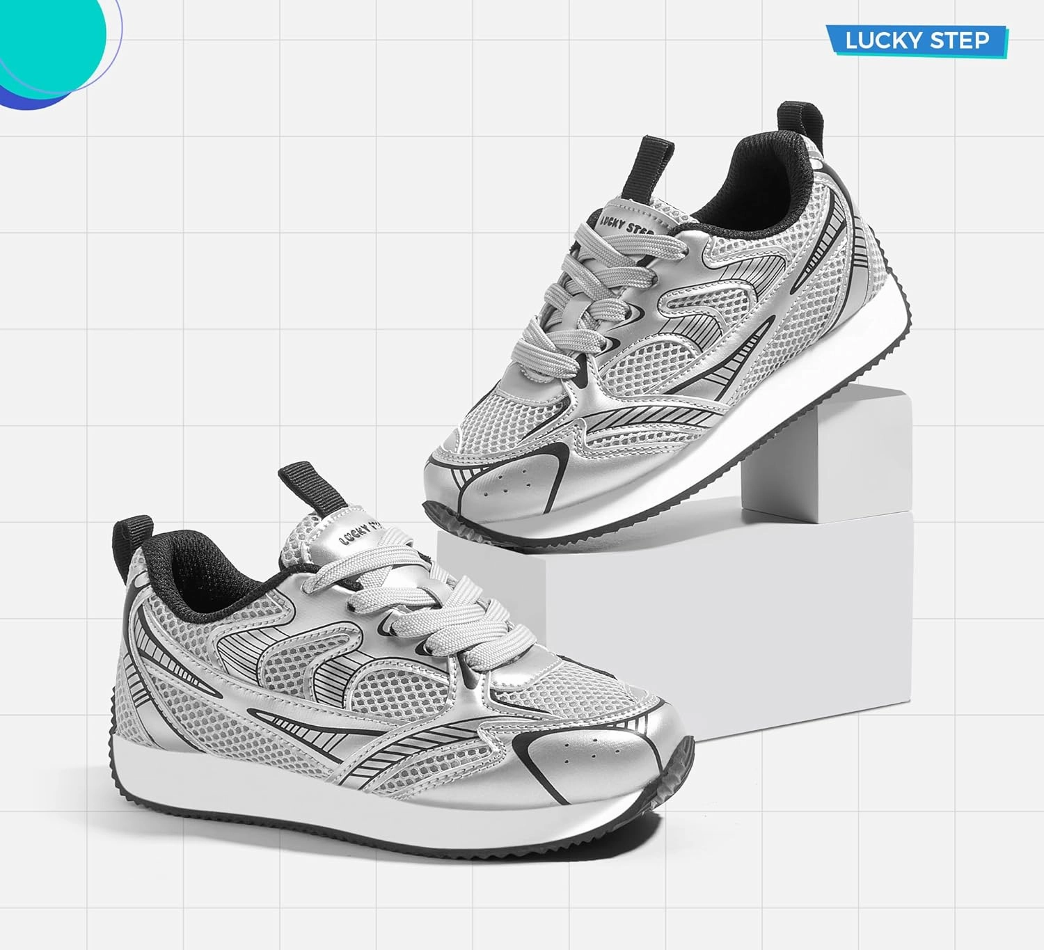 LUCKY STEP Kids Reteo Fashion Sneakers Girls Boys Breathable Mesh Tennis Casual Walking Shoes for Big&Little Kid and Toddler Athletic Trainers