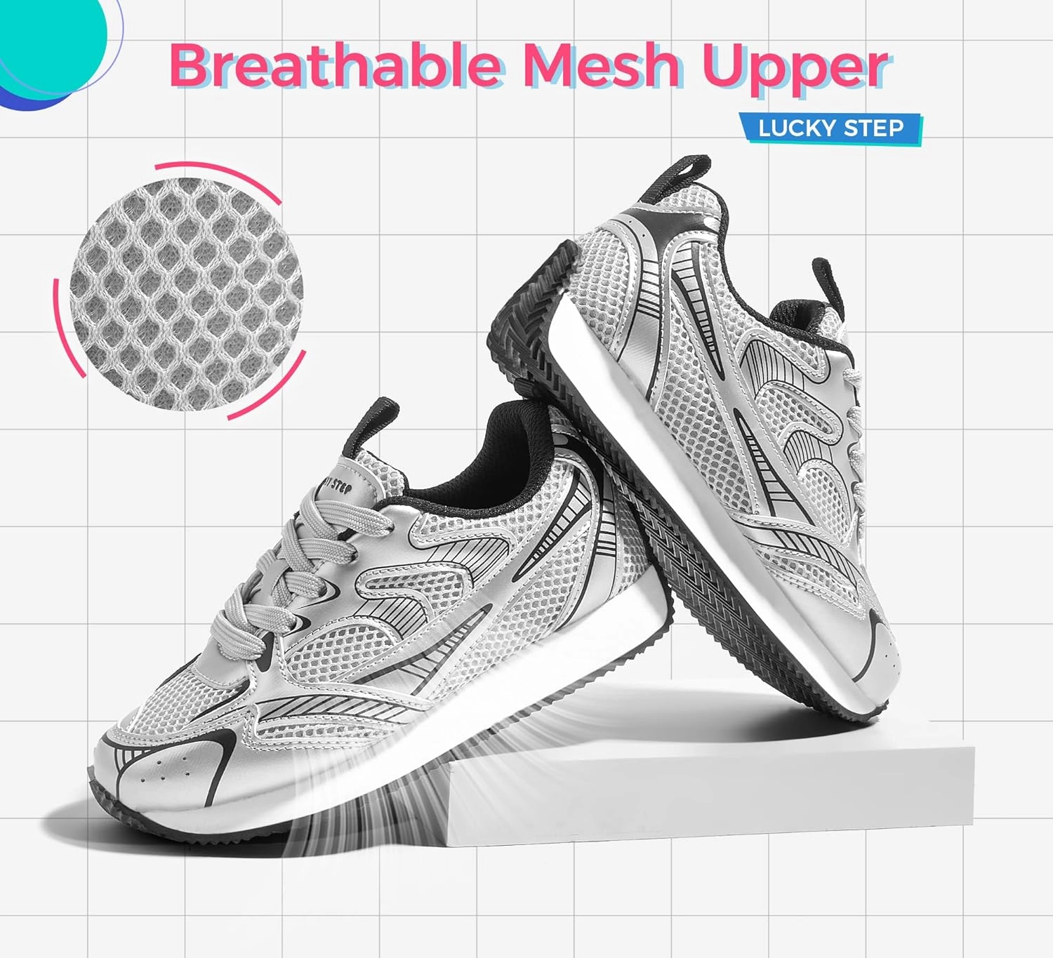 LUCKY STEP Kids Reteo Fashion Sneakers Girls Boys Breathable Mesh Tennis Casual Walking Shoes for Big&Little Kid and Toddler Athletic Trainers
