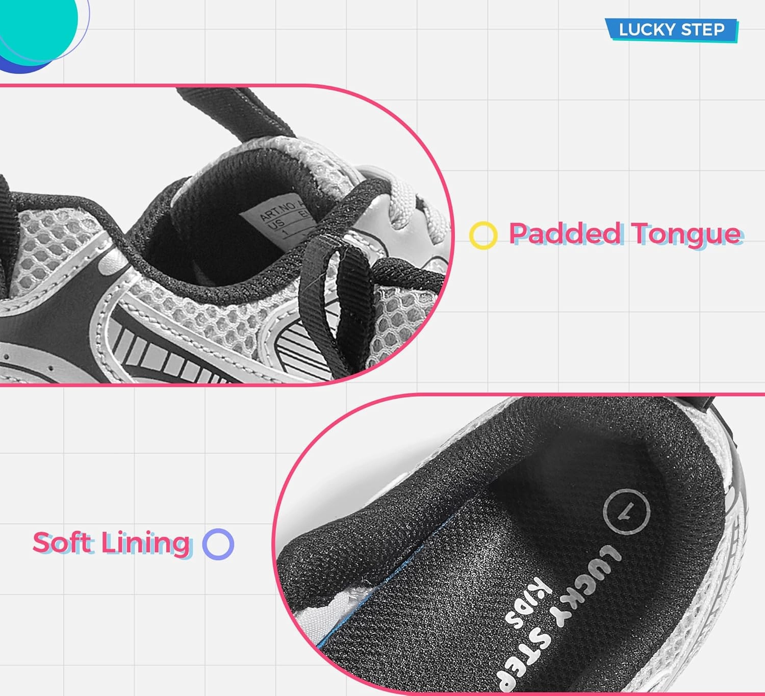LUCKY STEP Kids Reteo Fashion Sneakers Girls Boys Breathable Mesh Tennis Casual Walking Shoes for Big&Little Kid and Toddler Athletic Trainers