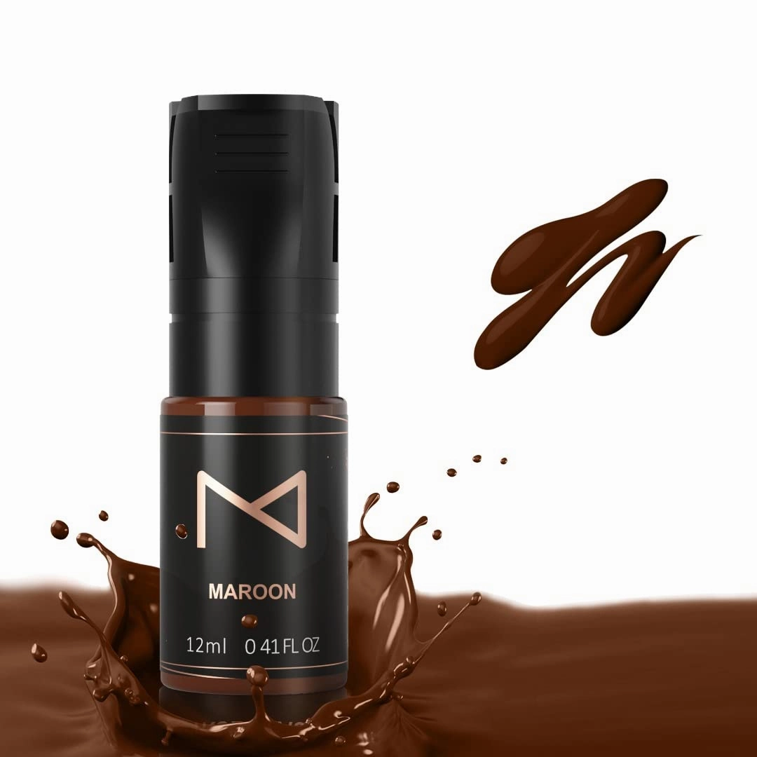 M Cosmetic Liquid Pigment for Eyebrow Powder Brows, Nano Brow, Shading Permanent Makeup, Microblading - Machine Use - No Mixing - for Professionals Only -12ml (Maroon)