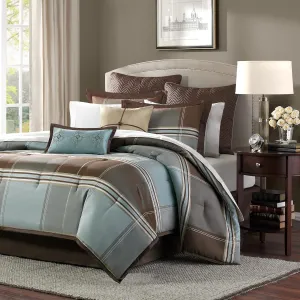 Madison Park Cozy Comforter Set Casual Modern Design All Season, Matching Bed Skirt, Decorative Pillows, King(104"x92"), Brown, 8 Piece (MP10-112)