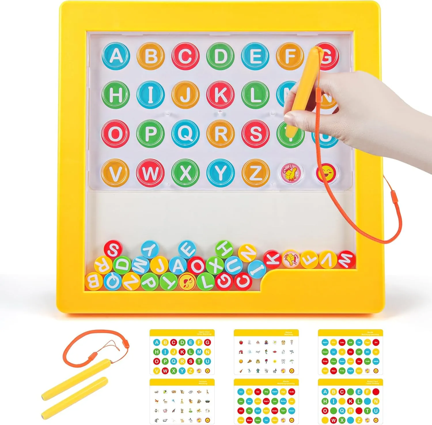 Magnetic Alphabet Maze Board, Letter Board with 2 Stylus Pen, Color Puzzles for Kids Preschool ABC Learning Activities Toys for Toddlers Girls Boys 3 4 5 6（Yellow）