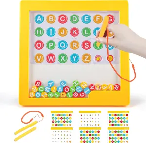 Magnetic Alphabet Maze Board, Letter Board with 2 Stylus Pen, Color Puzzles for Kids Preschool ABC Learning Activities Toys for Toddlers Girls Boys 3 4 5 6（Yellow）
