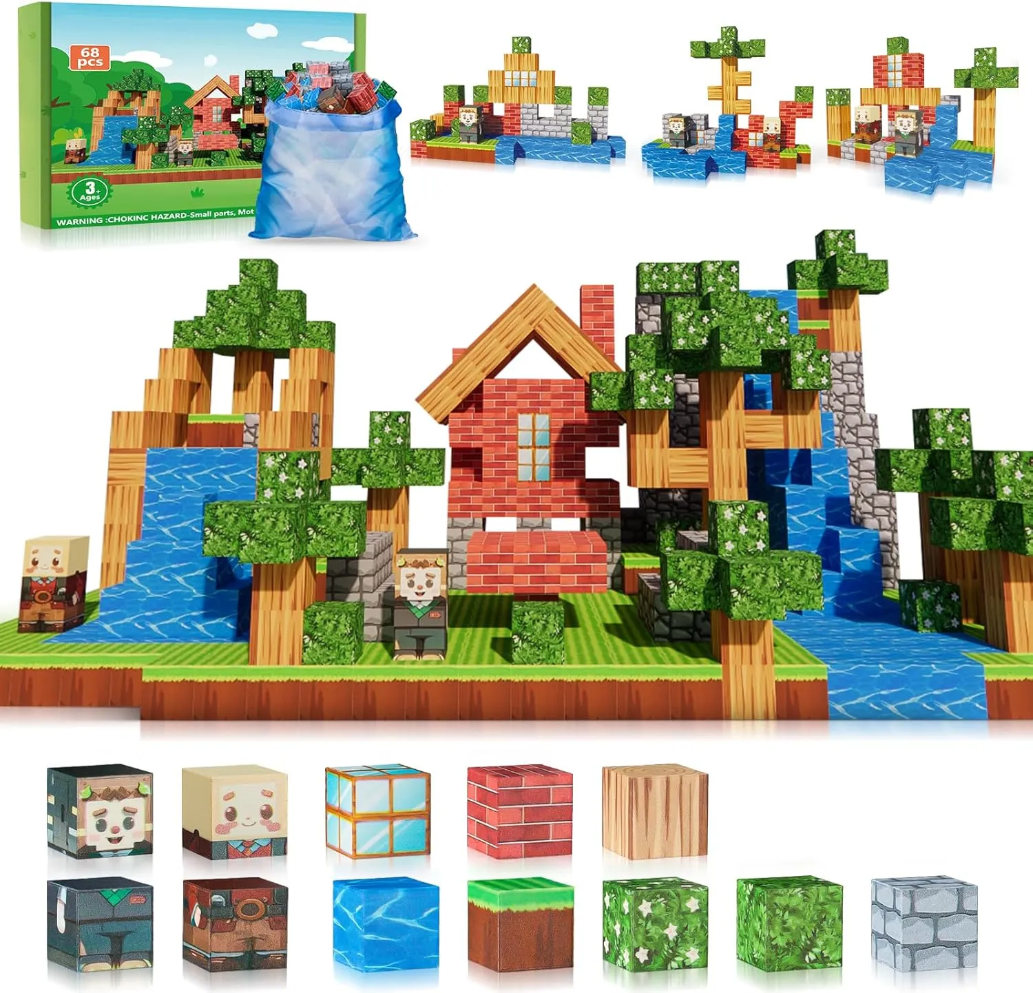 Magnetic Blocks 68PCS Building Blocks Magnet Cube Toys Stacking,STEM Sensory Magnetic Building Blocks for Kids,Magnet Tiles Building Toys for Kids Age 3 4 5 6 7 8 9 10 Birthday Children's Day Gift