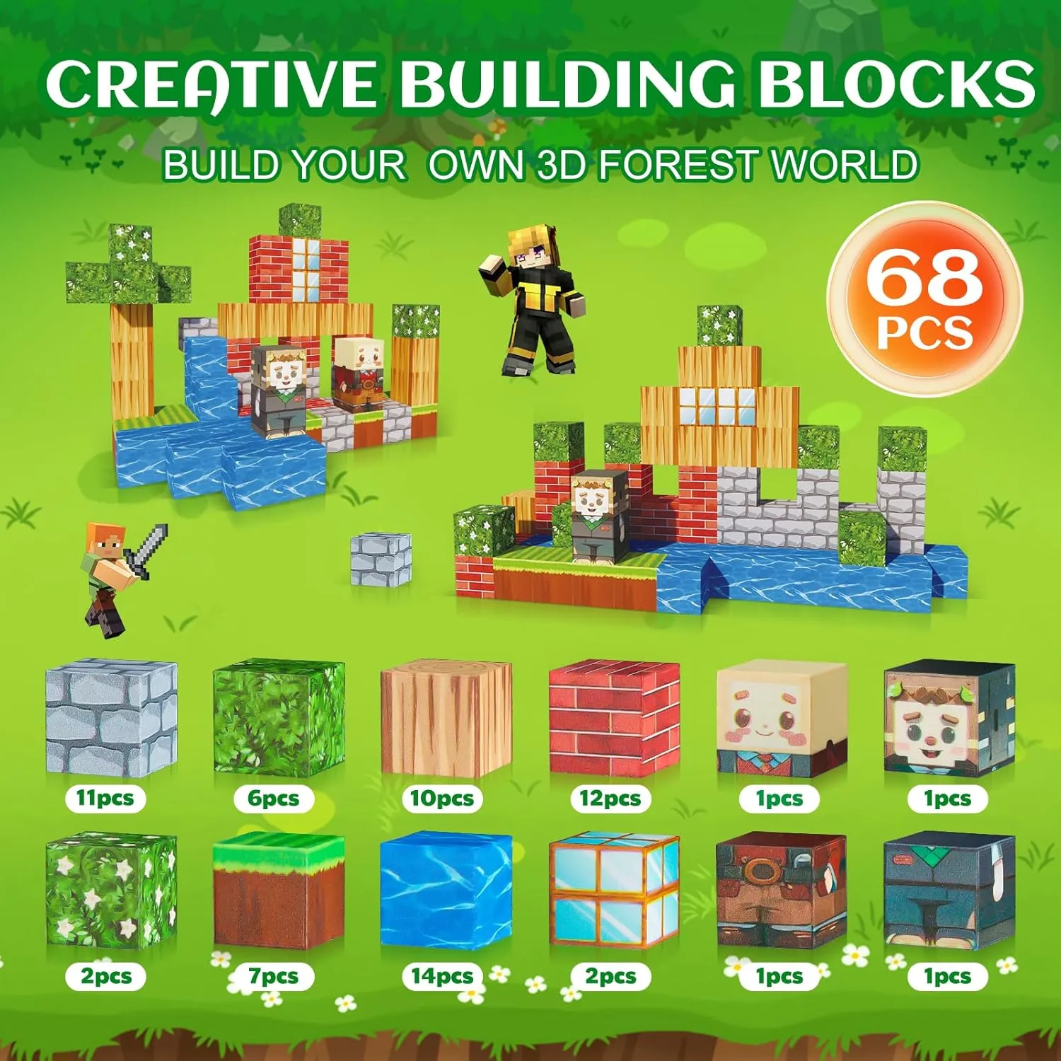 Magnetic Blocks 68PCS Building Blocks Magnet Cube Toys Stacking,STEM Sensory Magnetic Building Blocks for Kids,Magnet Tiles Building Toys for Kids Age 3 4 5 6 7 8 9 10 Birthday Children's Day Gift
