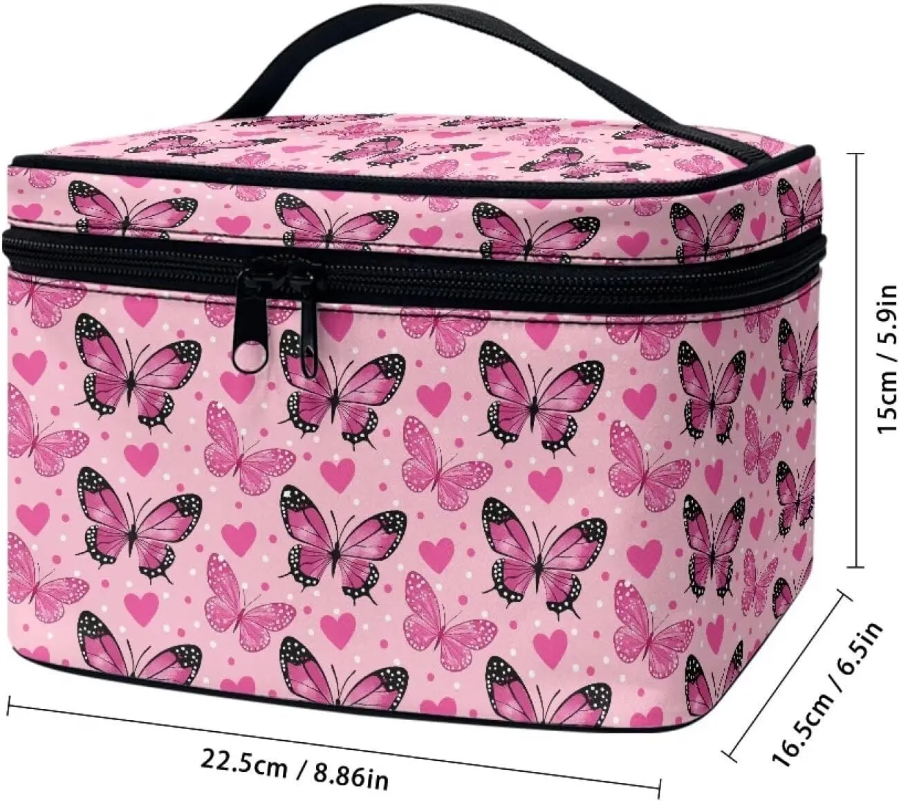Make up Organizer for Women Pink Butterfly Cosmetic Storage Bag Lightweight Make up Bag Trendy Cosmetic Trable Bag Portable Retro Toiletry Bag with Handle