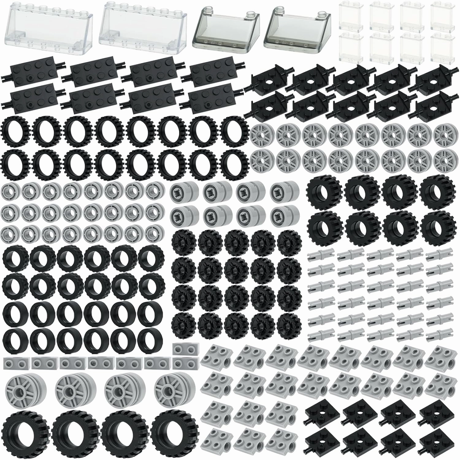 MALEKO Wheels and Axles Sets, 224pcs Car Parts and Pieces Tires Accessories Building, Construction Bulk Bricks