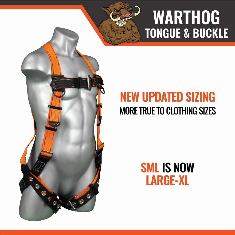 Malta Dynamics Warthog Safety Harness for Construction – Fall Protection Harness with Back D-Ring, Fall Indicators, & Chest and Leg Buckles, OSHA & ANSI Compliant (L-XL)