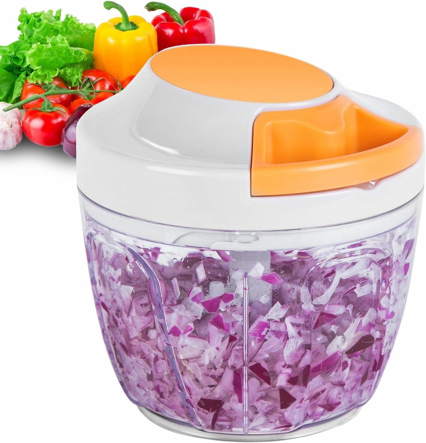 Manual Food Processor Vegetable Chopper, Portable Hand Pull String Garlic Mincer Onion Cutter for Veggies, Ginger, Fruits, Nuts, Herbs, etc., 650ml