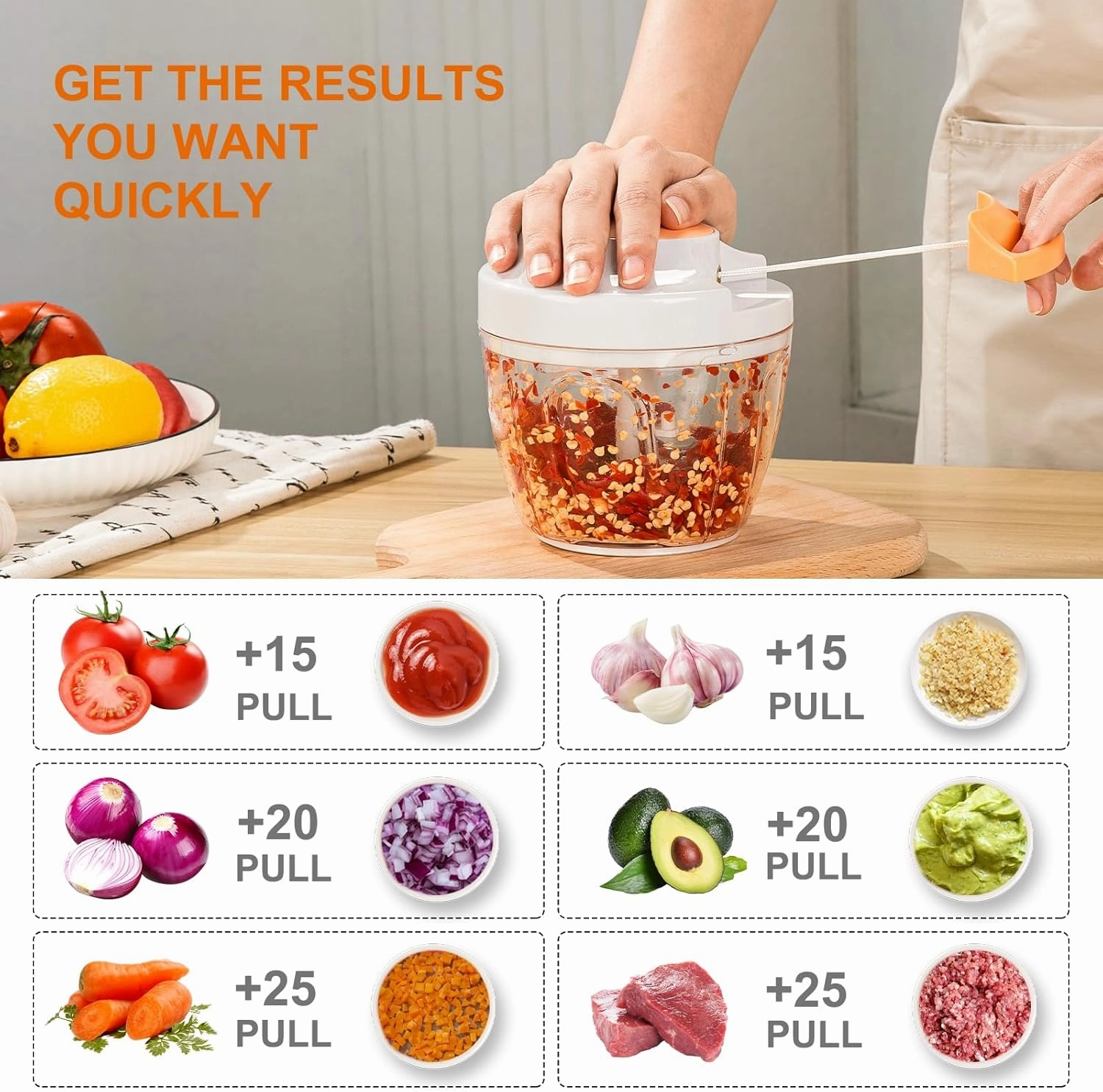Manual Food Processor Vegetable Chopper, Portable Hand Pull String Garlic Mincer Onion Cutter for Veggies, Ginger, Fruits, Nuts, Herbs, etc., 650ml