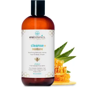 Manuka Honey Face Wash for Women and Men - Sulfate Free Moisturizing Cleanser with Organic Aloe Vera - Soothing Plus Gentle on Dry Skin Facial Cleanser Made in USA - 8oz