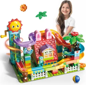 Marble Run Building Blocks Toy - 2 in 1 Compatible Blocks Models with 6 Marble Balls, Montessori Educational Race Track Building Block Set, Classic Blocks STEM Toy for Kid Boys Girls (118PCS)