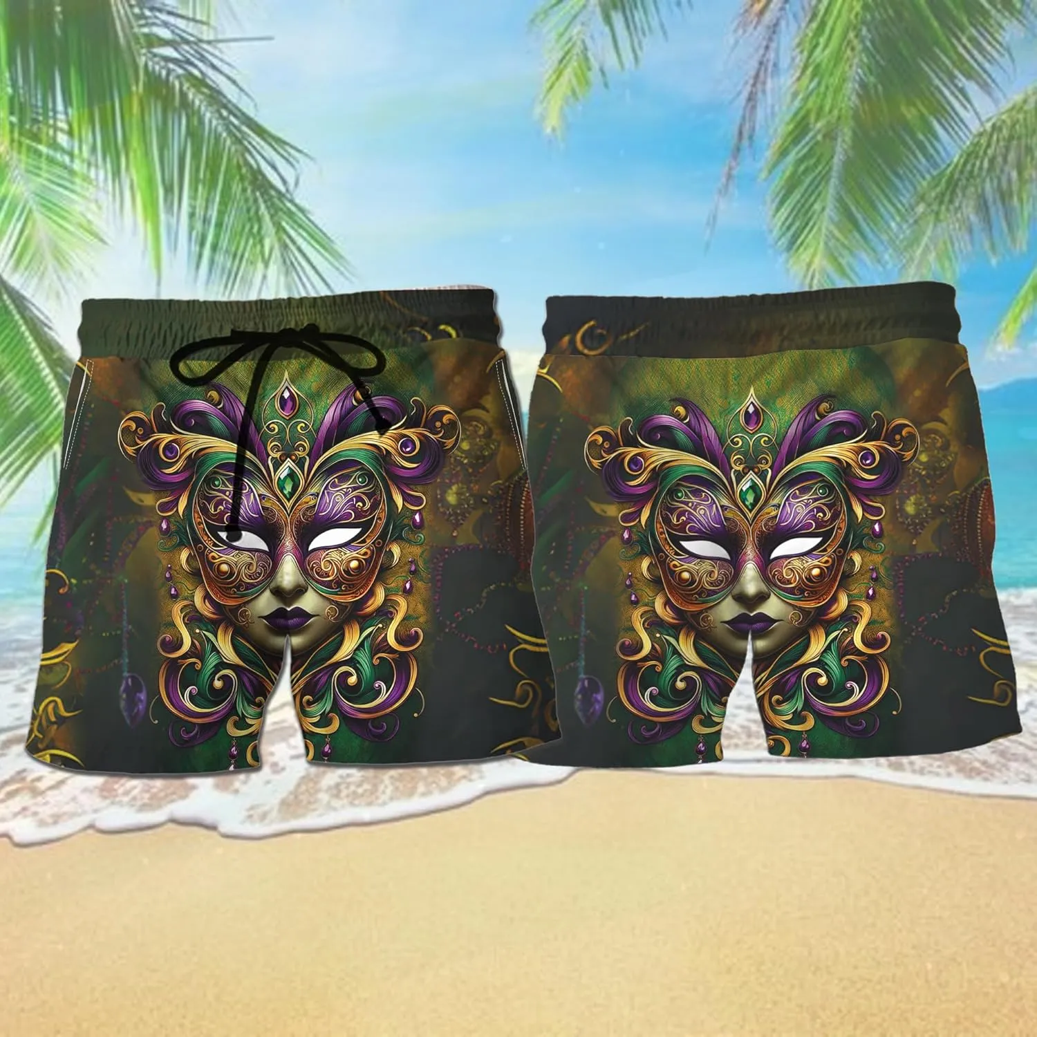 Mardi Gras Mens Swim Trunks - Carnival Swimming Trunk for Men - Drawstring Beach Shorts, Mens Swim Shorts 12