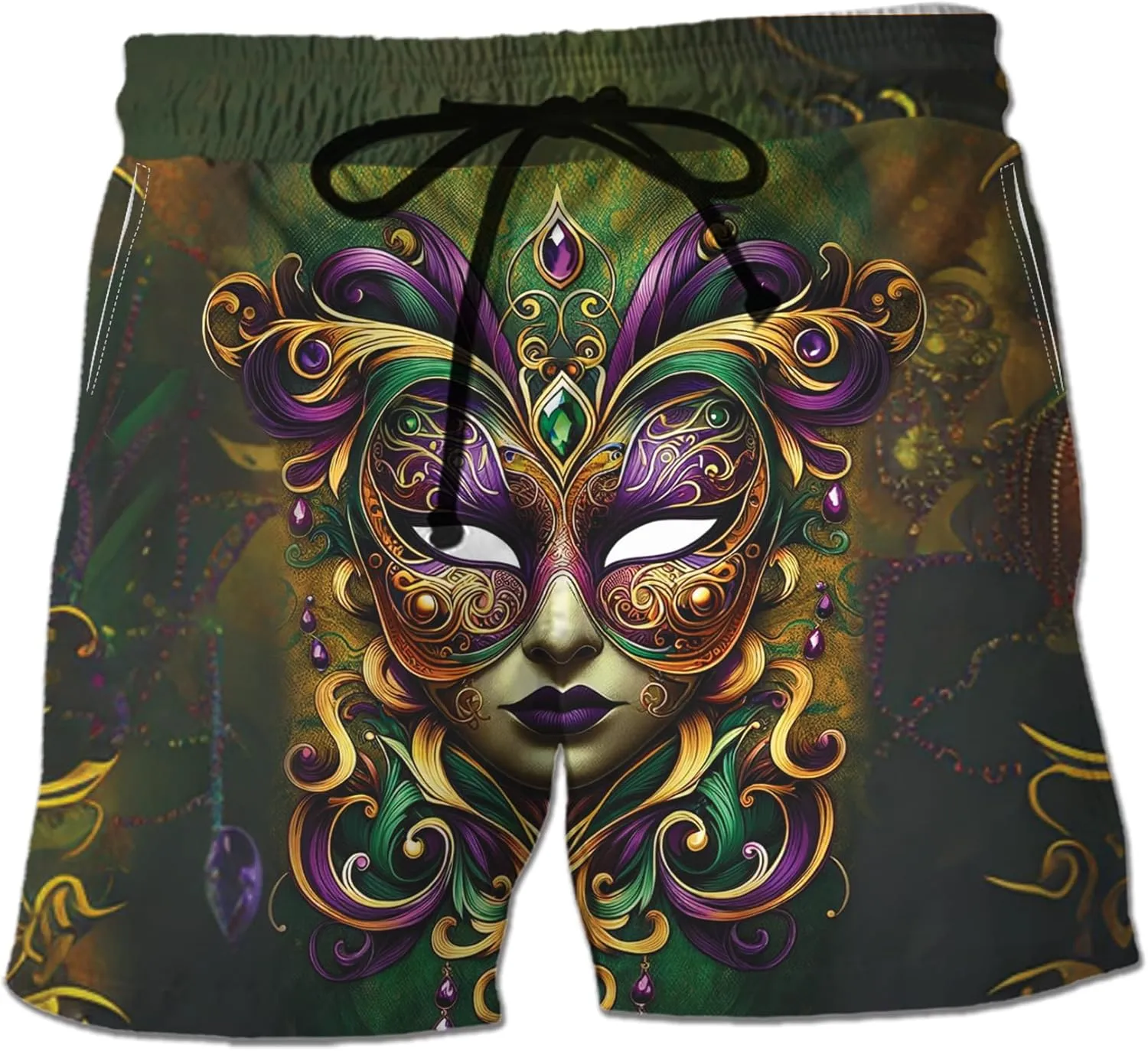 Mardi Gras Mens Swim Trunks - Carnival Swimming Trunk for Men - Drawstring Beach Shorts, Mens Swim Shorts 12
