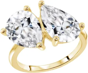 Marilyn Monroe Pear Cut Toi et Moi Ring | 14K Gold Plated 925 Sterling Silver Glamorous Cocktail Ring for Women | 100 Facet Cubic Zirconia CZ Simulated Diamond
