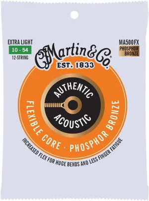 Martin Authentic Acoustic Guitar Strings, Flexible-Core Extra Light Set, 10-27, 10-54 92/8 Phosphor Bronze, 12 String