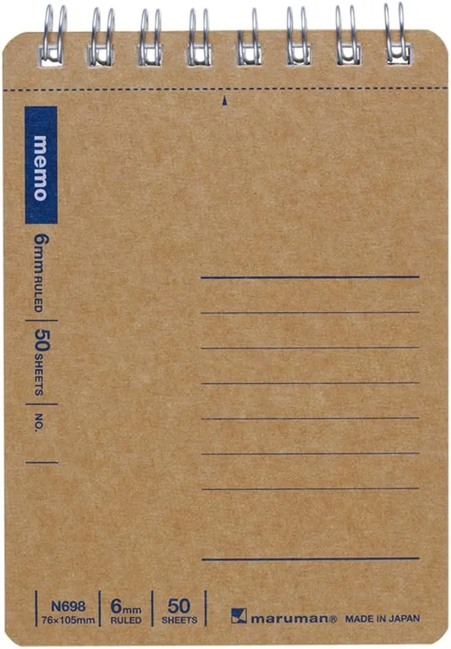 Maruman N698 Memo Pad, Twin Wire, 0.2 inches (6 mm), Ruled, Basic, A7, 50 Sheets, Set of 10