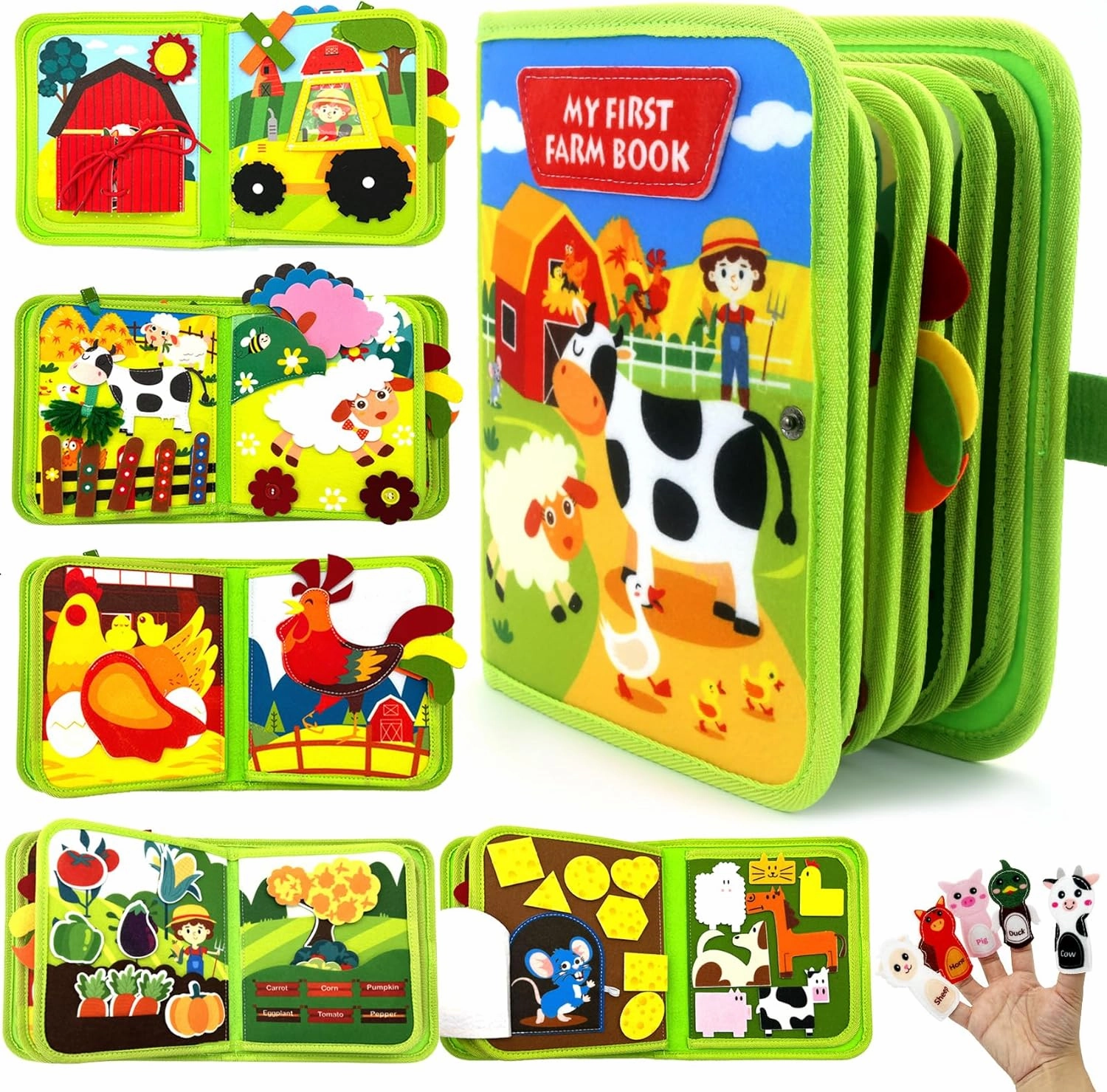 Meafeng Farm Busy Book for Toddlers 3 , Montessori Toys Busy Board for 3  Years Old Boys Girls, Travel Toys Quiet Activity Book with Life Skills, Cognition, Sorting, Matching