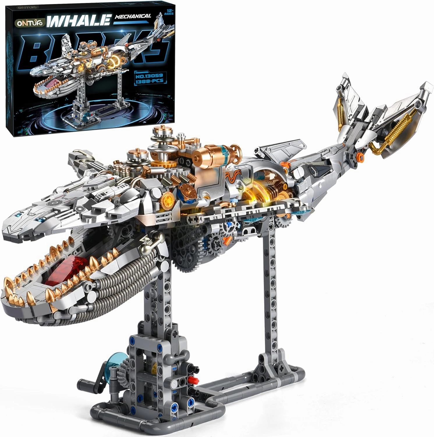 Mechanical Whale Building Set for Adults,Ocean Fish Animal Model Toys with Lights for Home Office Decor,STEM Building Blocks Gift for Boys Ages 8 (1388PCS)