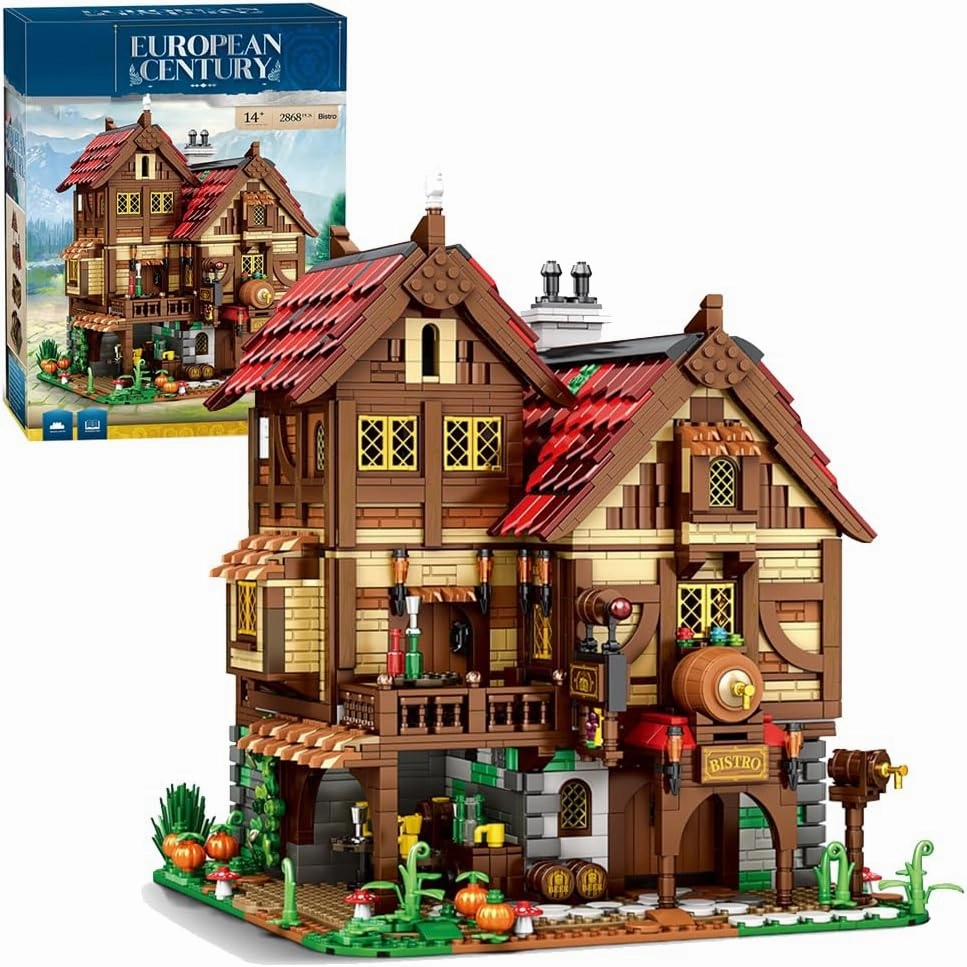 Medieval Tavern House Architecture Building Set, Creative Tavern Medieval Castle Construction Toys,European Century Bistro Kit,Collectible Display House 2831 Pieces for Adults and Teen