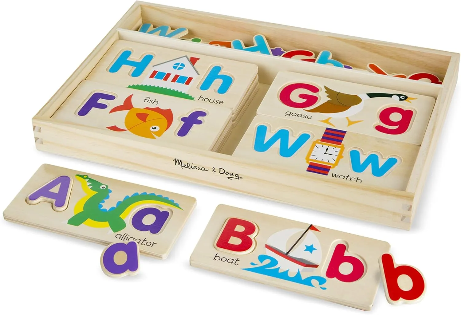 Melissa & Doug ABC Picture Boards - Educational Toy With 13 Double-Sided Wooden Boards and 52 Letters , White