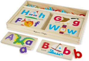 Melissa & Doug ABC Picture Boards - Educational Toy With 13 Double-Sided Wooden Boards and 52 Letters , White