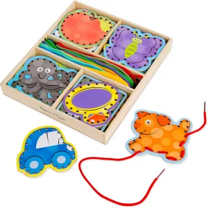 Melissa & Doug Alphabet Wooden Lacing Cards With Double-Sided Panels and Matching Laces Fine Motor Skills Threading Cards, Sewing For Preschoolers And Kids Ages 3 