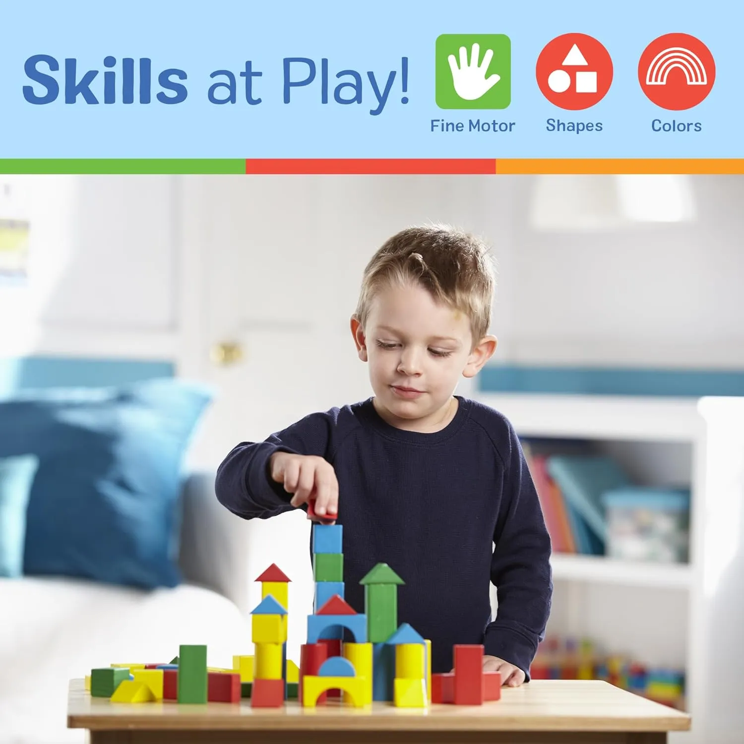 Melissa & Doug Wooden Building Blocks Set - 100 Blocks in 4 Colors and 9 Shapes Classic Kids Toys, Colored Wood For Toddlers Ages 2  - FSC-Certified