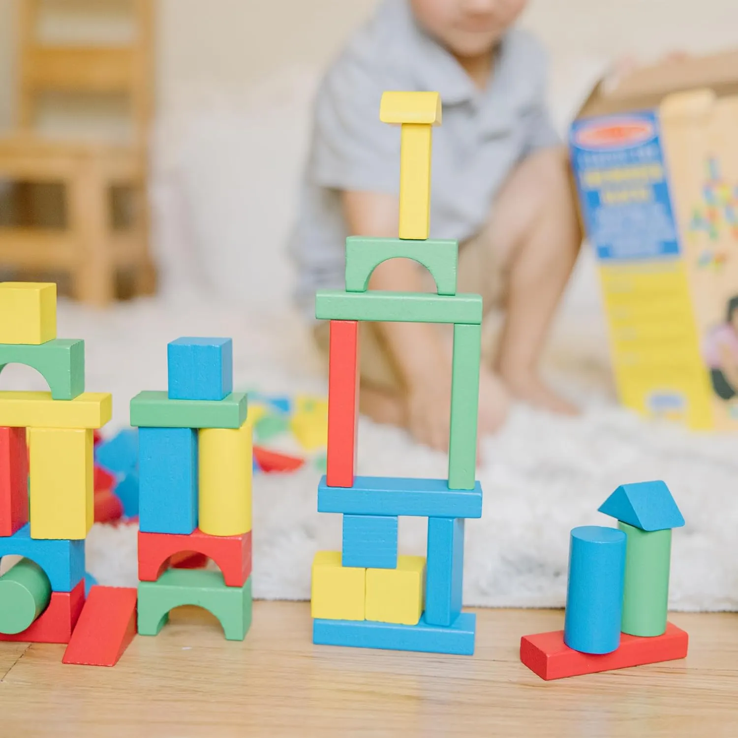 Melissa & Doug Wooden Building Blocks Set - 100 Blocks in 4 Colors and 9 Shapes Classic Kids Toys, Colored Wood For Toddlers Ages 2  - FSC-Certified
