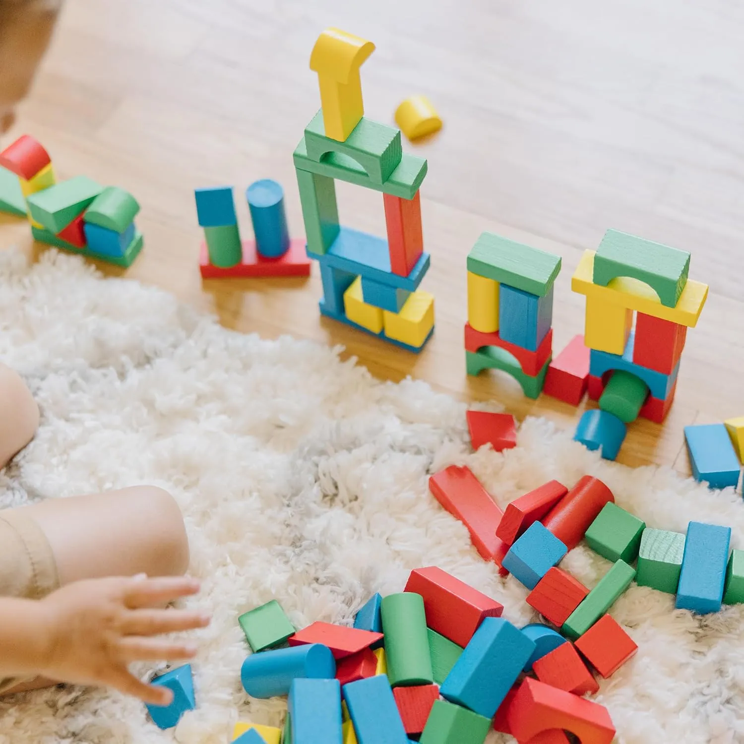 Melissa & Doug Wooden Building Blocks Set - 100 Blocks in 4 Colors and 9 Shapes Classic Kids Toys, Colored Wood For Toddlers Ages 2  - FSC-Certified