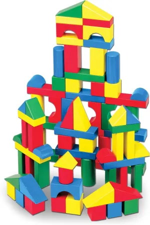 Melissa & Doug Wooden Building Blocks Set - 100 Blocks in 4 Colors and 9 Shapes Classic Kids Toys, Colored Wood For Toddlers Ages 2  - FSC-Certified