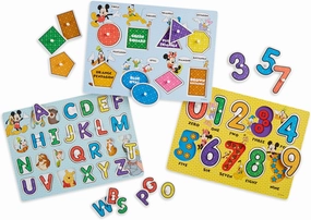 Melissa & Doug Disney Wooden Peg Puzzles Set: Letters, Numbers, and Shapes and Colors Letters And Number Puzzles, Disney, For Toddlers And Kids Ages 3 