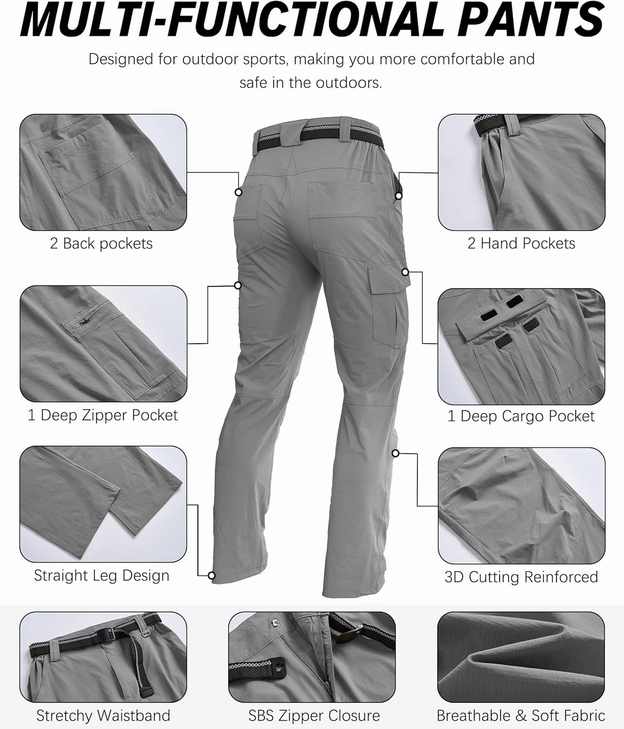 Men's Hiking Pants Quick-Dry Lightweight Waterproof Travel Outdoor Camping Hunting Fishing Work Cargo Pants