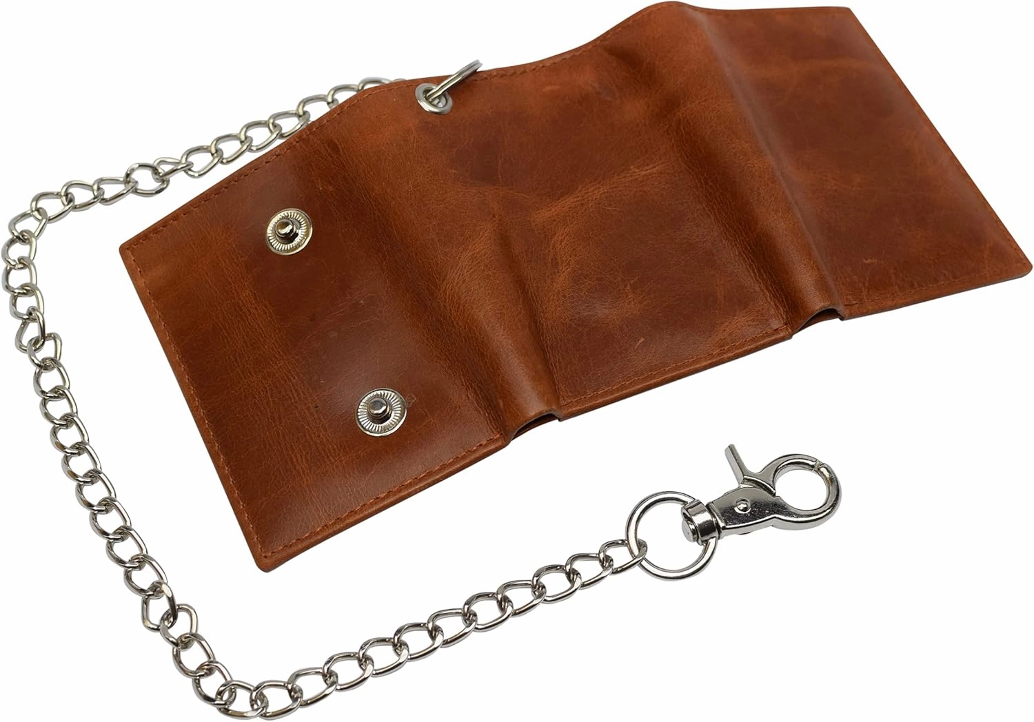 Men's RFID Blocking Trifold Vintage Leather Biker Chain Wallet With Snap Closure