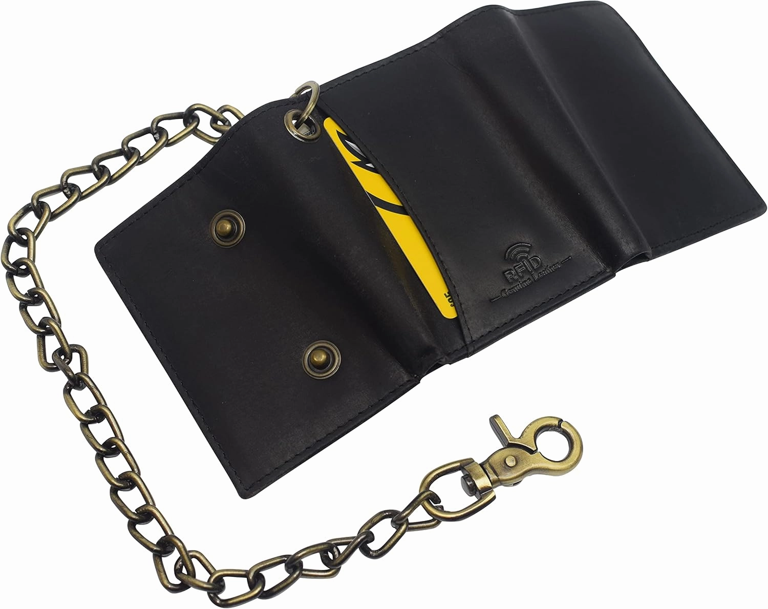 Men's RFID Blocking Trifold Vintage Leather Biker Chain Wallet With Snap Closure