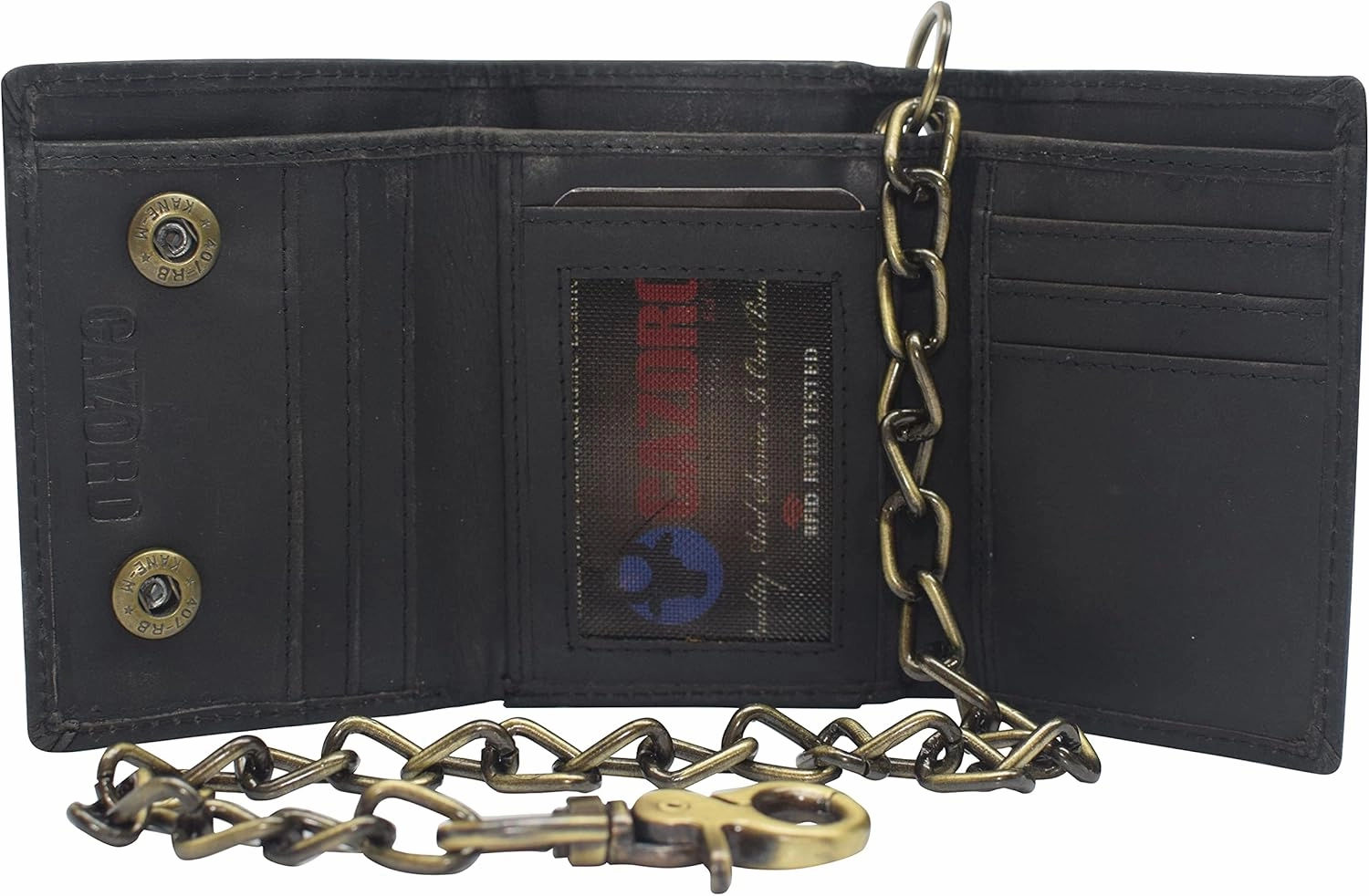 Men's RFID Blocking Trifold Vintage Leather Biker Chain Wallet With Snap Closure