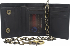Men's RFID Blocking Trifold Vintage Leather Biker Chain Wallet With Snap Closure