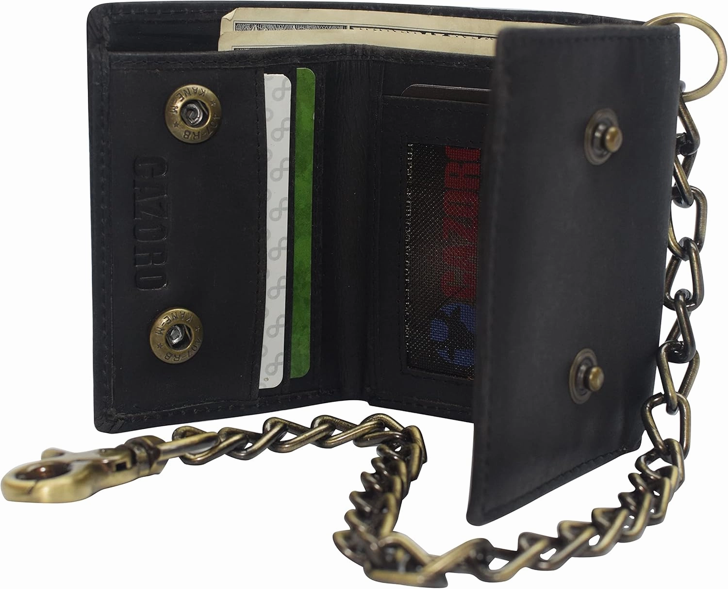 Men's RFID Blocking Trifold Vintage Leather Biker Chain Wallet With Snap Closure
