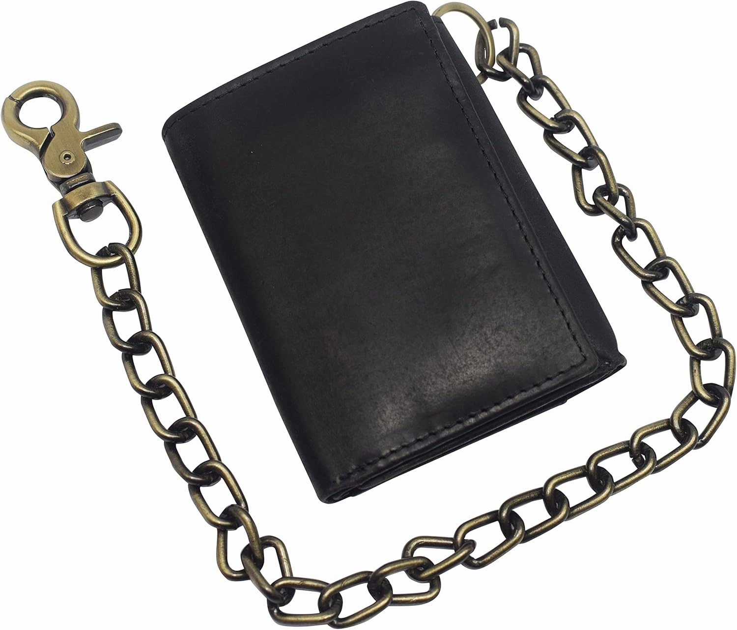 Men's RFID Blocking Trifold Vintage Leather Biker Chain Wallet With Snap Closure