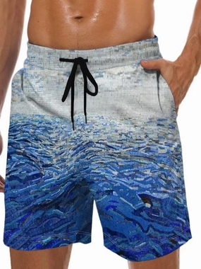 Men's Swim Trunks Hawaiian Bathing Mesh Lining Suit Swimsuits Beach Shorts with Pockets