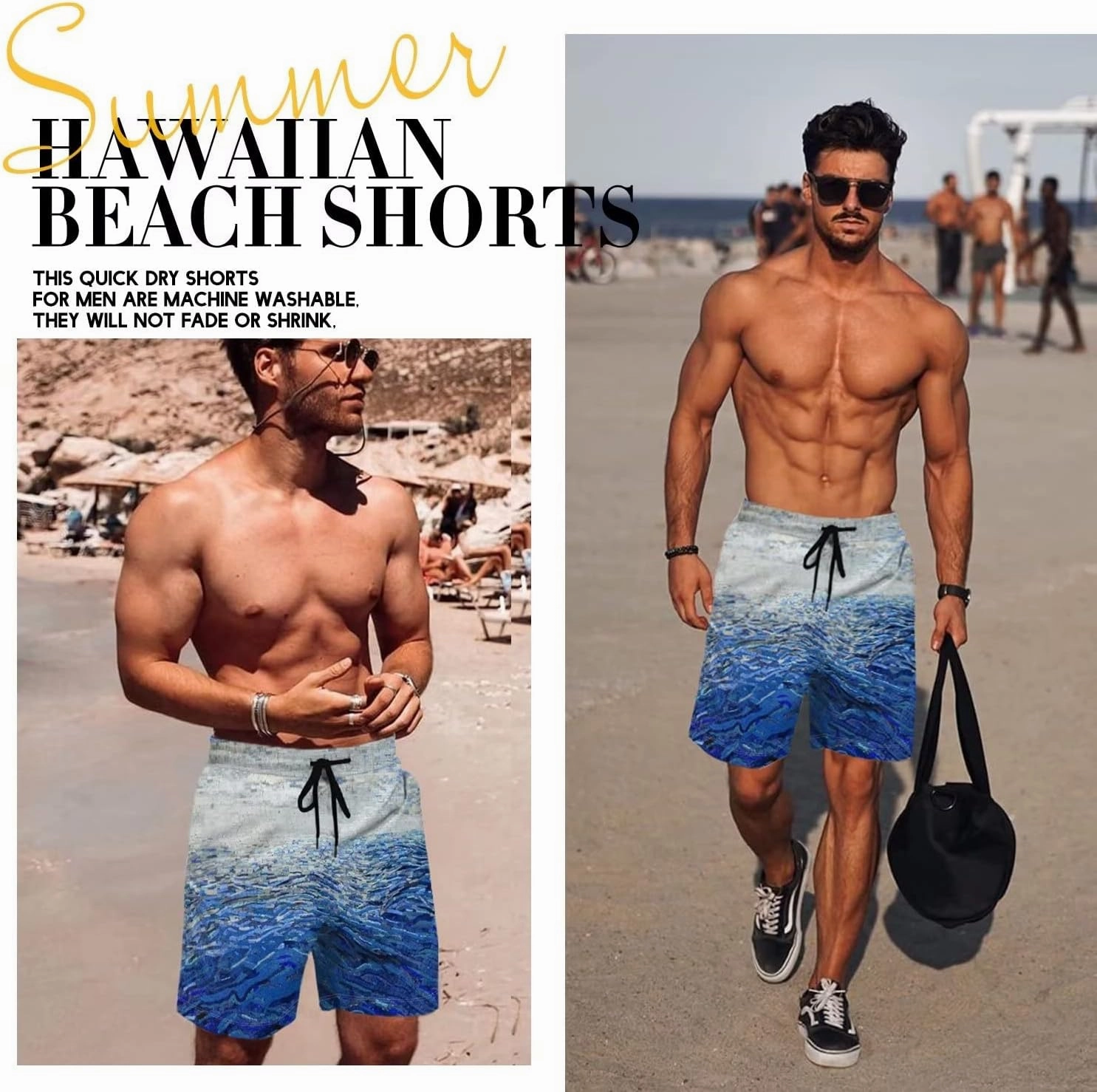 Men's Swim Trunks Hawaiian Bathing Mesh Lining Suit Swimsuits Beach Shorts with Pockets